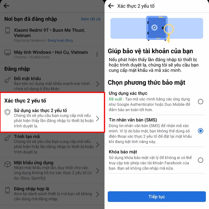 bảo mật 2 lớp facebook 2