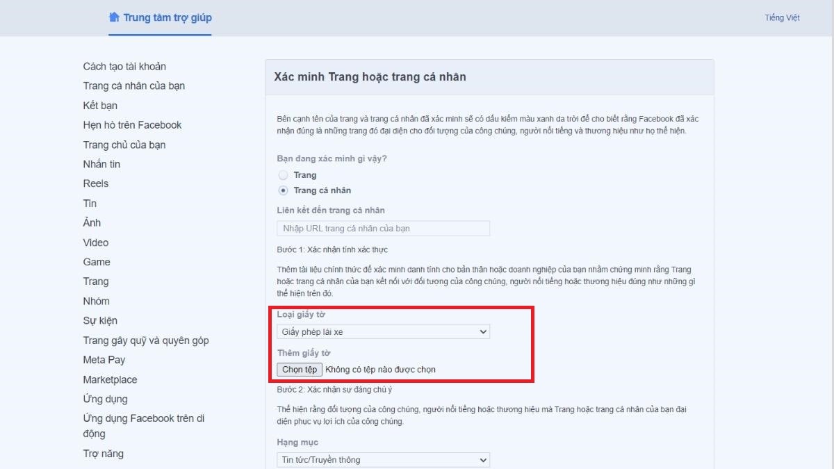 5 bước để Xác Minh Tick Xanh Fanpage Facebook