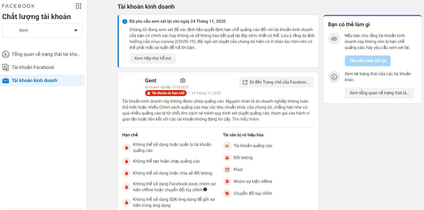 Tài khoản quảng cáo Facebook bị khóa phải làm sao
